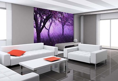 fialová tapeta do obývačky - les